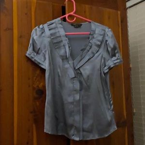 short sleeve satin blouse w/ruffle collar